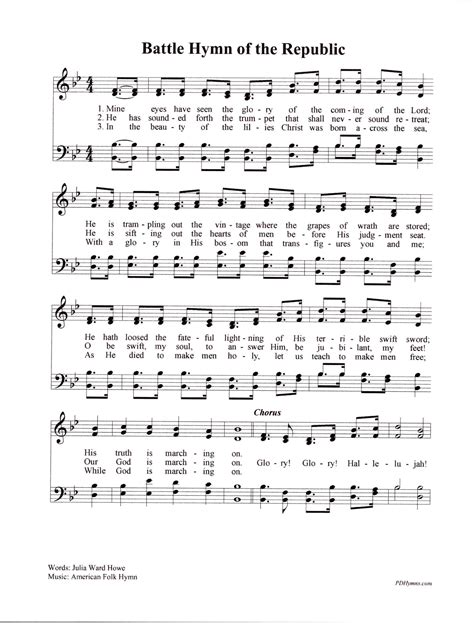 Battle Hymn Of The Republic Digital Hymn Tune Sheet Music With Lyrics Key Of B Flat Etsy