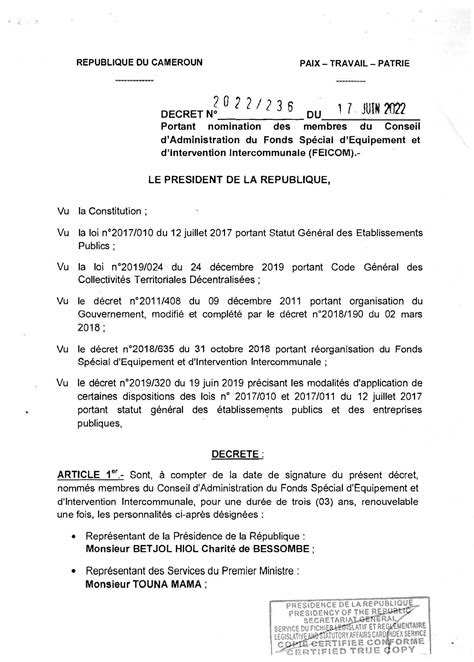 Décret N2022 236 du 17 juin 2022 Portant nomination des membres du