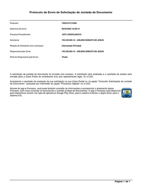 Protocolo de Envio de Solicitação de Juntada de Documento | PDF