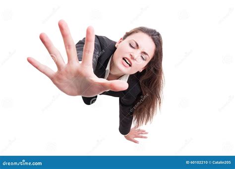 Business Woman Making Despair Gesture By Crawling On The Floor Stock