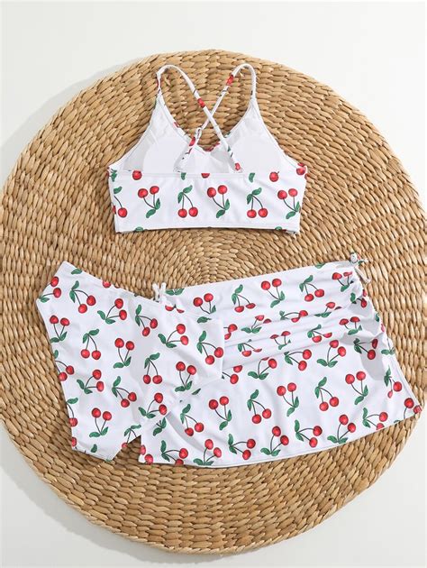 Teen Girls Cherry Print Bikini Set Beach Skirt Summer Beach Shein Eur