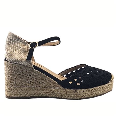 Sandalia Chic Con Cuña De Yute Negras De Corina K0113 Sandalias Mujer