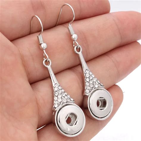 New Snap Button Jewelry Crystal Water Drop Earrings For Women Fit Mm