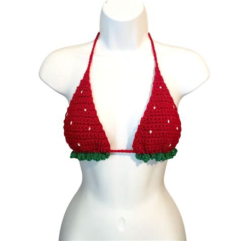 Adjustable Crochet Strawberry Bikini Top Etsy