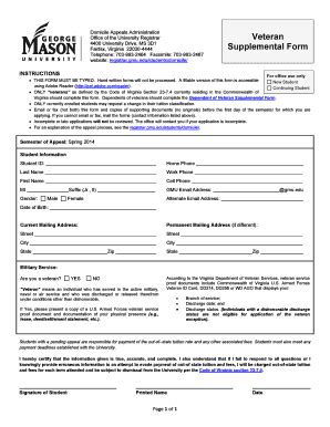 Fillable Online Registrar Gmu Veteran Supplemental Form University