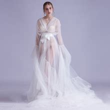 Bridal Dressing Robe Tulle Illusion Long Wedding Scarf Lingerie Robe Sexy Nightgown For Women