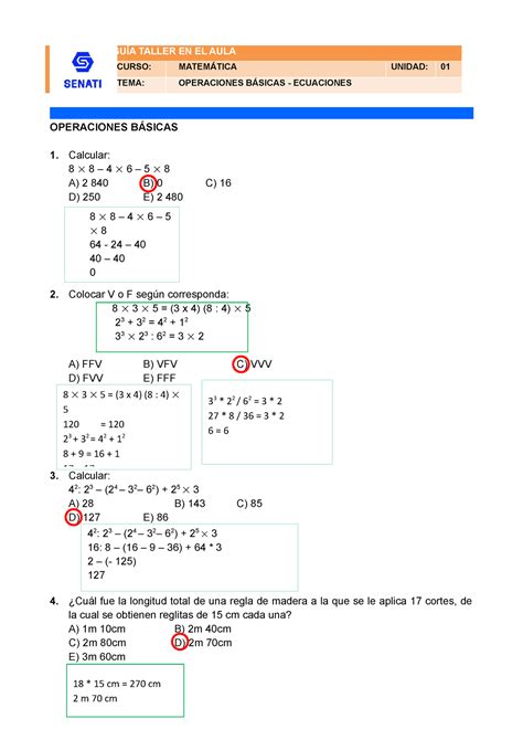 Operac Basicas Ecuaciones Libro De Trabajo Matematica Aplicada