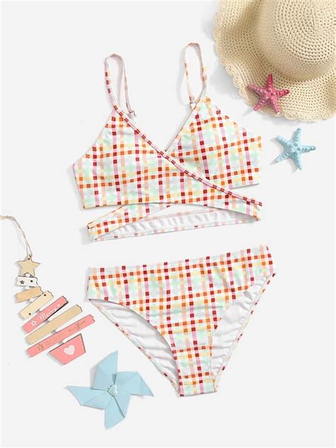 Fille adolescente Bikini à carreaux Mode en ligne SHEIN FRANCE