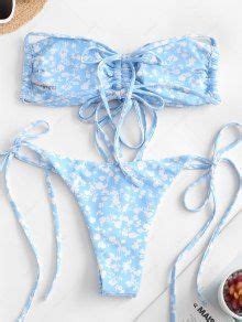 ZAFUL Multiway Ditsy Print Cinched String Bikini Swimwear In DAY SKY BLUE ZAFUL