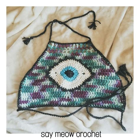 Alien Eye Crochet Halter Festival Rave Crochet Eyeball Crop Halter Top