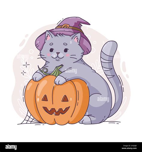 hand drawn halloween cat illustration Stock Vector Image & Art - Alamy