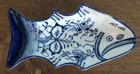 Blue And White Hand Painted Ceramic Fish Dish Etsy