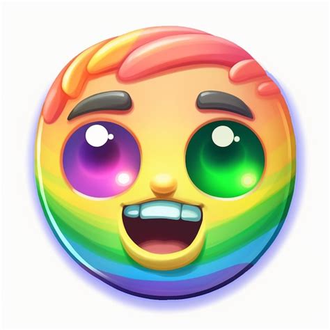 A Close Up Of A Cartoon Emoticion Of A Man With A Rainbow Colored Face