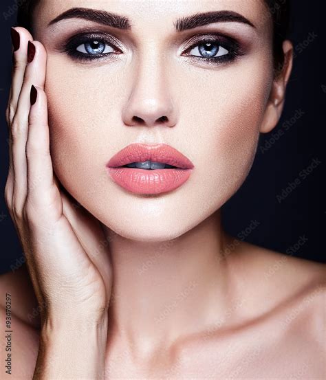 Sensual Glamour Portrait Of Beautiful Woman Model Lady With Fresh Daily Makeup With Nude Lips