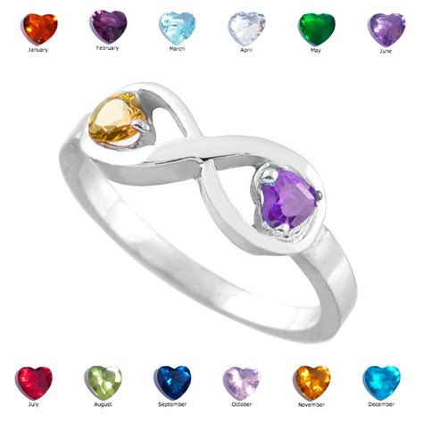 Sterling Silver Dual Heart CZ Birthstone Infinity Ring