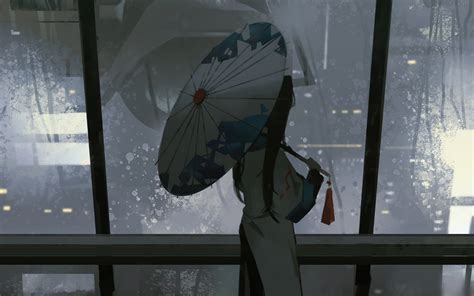 1440x900 Anime Girl Dark Night Umbrella Raining 4k 1440x900 Resolution