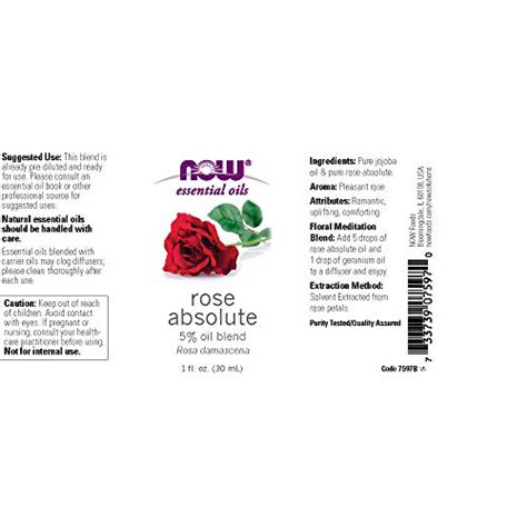 Now Foods Aceite Esencial Aceite Absoluto De Rosa 1 Unidad 30 Ml