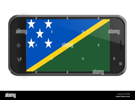 Solomon Islands flag on smartphone screen isolated on white Stock Photo