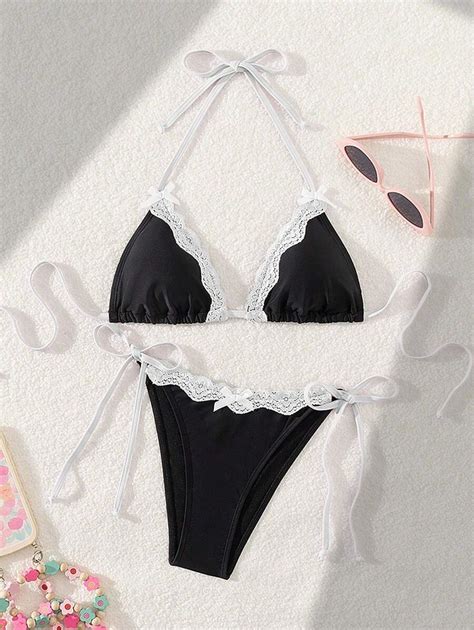 SHEIN Swim Mod Maillot de bain bikini à nœud en dentelle sexy et mignon été Mode en