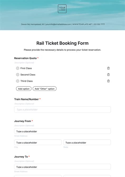 Free Rail Ticket Booking Form Template To Edit Online
