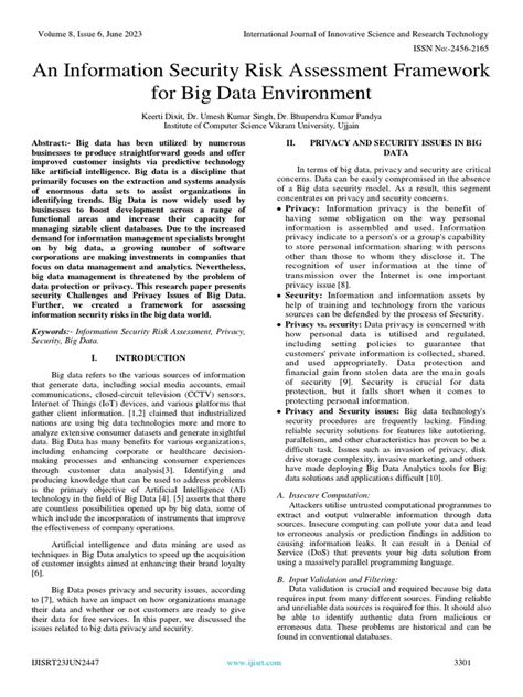 An Information Security Risk Assessment Framework For Big Data Environment Pdf Big Data