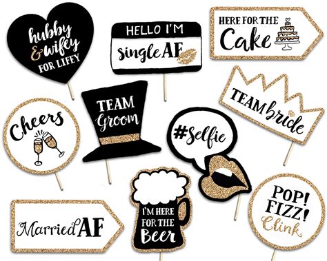 Funny Wedding Printable Photo Booth Props 10 Gold Signs Hand Lettering