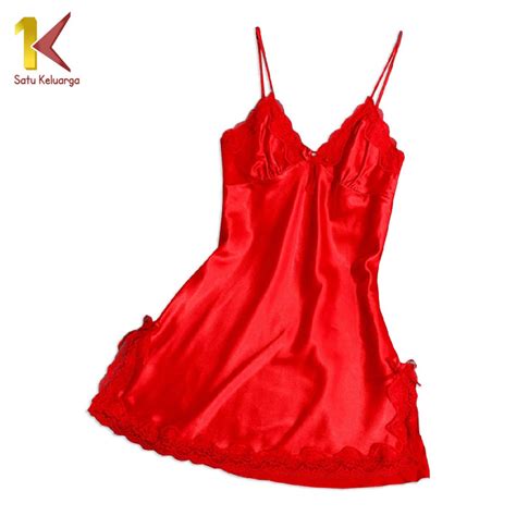 Jual K Baju Tidur Lingerie Wanita Sexy Renda Bahan Satin P Baju Gaun Mini Deep V Silk Dress