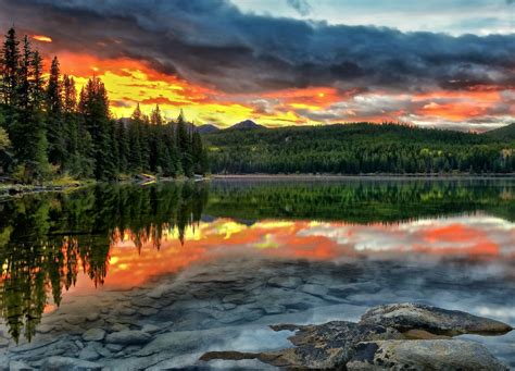 Landscape Lake Pine Trees Clouds Wallpapers Hd Desktop And Mobile