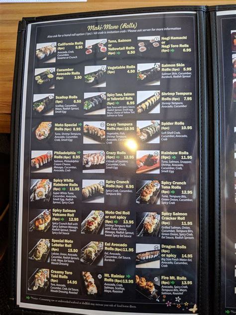 Menu At Sushi Moto Japanese Restaurant Edmonds