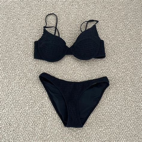 Triangl Navy Blue Bikini Set Top Is Padded With Depop