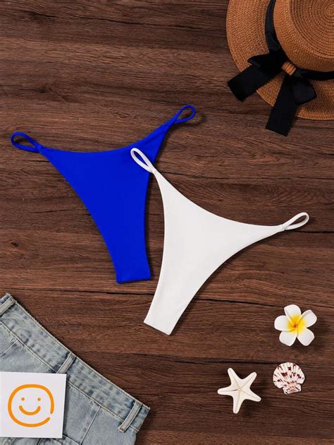 SHEIN Swim Parte de baixo de Maiô Bikini fio dental em cor sólida para praia de verão SHEIN Brasil