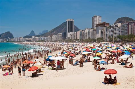 Crowded Copacabana Beach On Hot Summer Day Rio De Janeiro Brazil