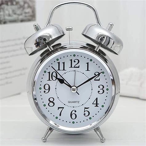 vintage  alarm clock analog clock twin bell silver table  rs