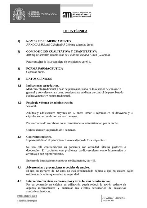 PDF FICHA TÉCNICA 1 NOMBRE DEL MEDICAMENTO 2 ARKOCAPSULAS