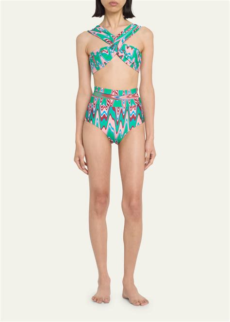 PatBO Wave Printed Off Shoulder Bikini Top Bergdorf Goodman