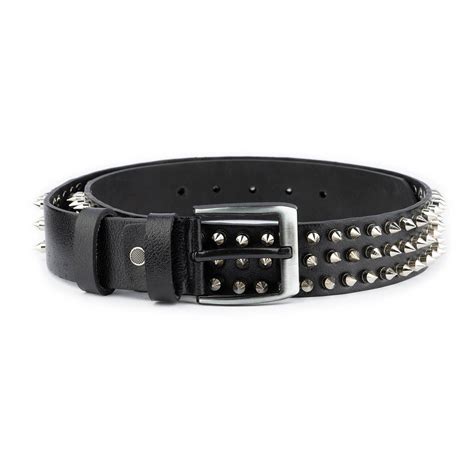 Buy 3 Row Spiky Belt Silver Spike Rivet Black Real Leather