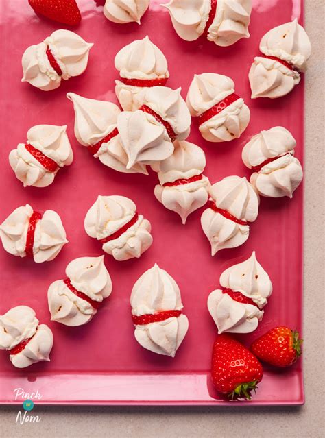 Creamy Strawberry Mini Meringues Pinch Of Nom