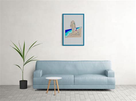 Mujer Abstracta En Bikini Line Art Colorful Beach Girl Digital Art Arte Coleccionable