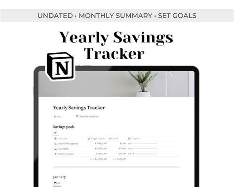 Yearly Savings Tracker Notion Template Undated Aesthetic Dashboard