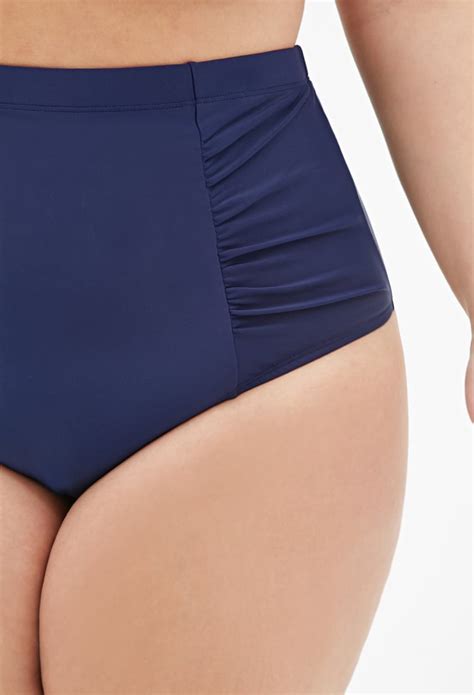 Forever 21 Ruched High Waisted Bikini Bottom In Blue NAVY Lyst