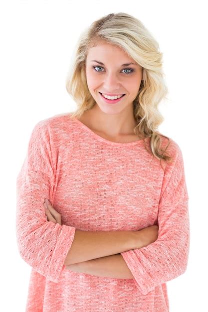 Premium Photo Pretty Blonde Smiling With Arms Crossed