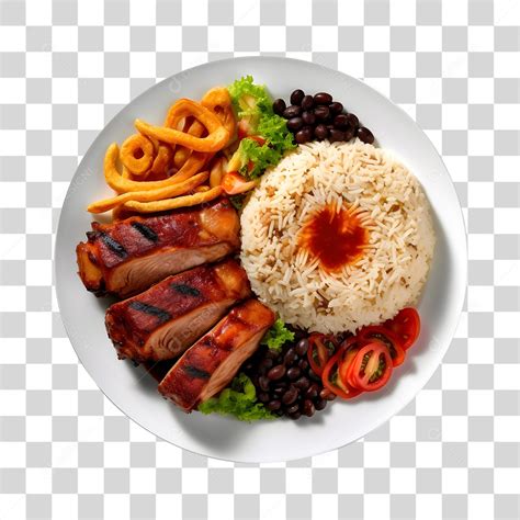 Prato De Comida Arroz Carne Salada E Babata Frita PNG Transparente