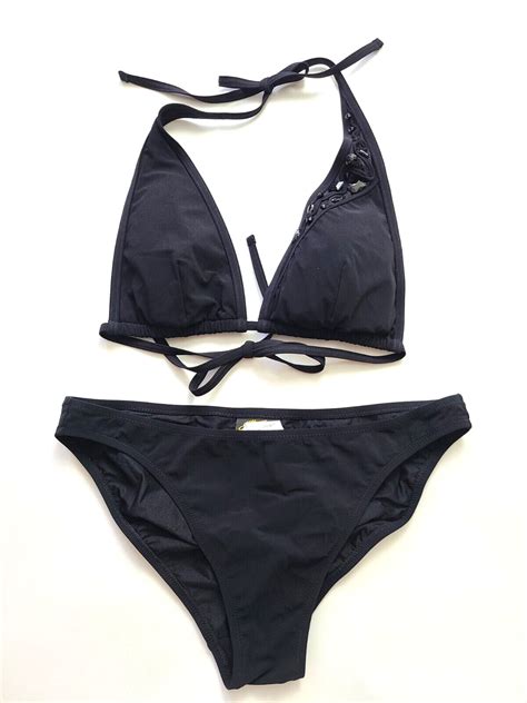 Gottex Black Triangle Bikini With Beaded Accent Size Gem