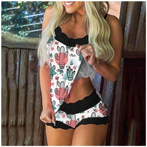 Ensemble De Pyjama Sans Manches Pour Femme Cami Et Short Imprim Pyjama Pi Ces Lingerie Sexy