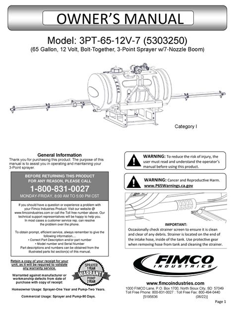 Fimco 3pt 65 12v 7 Owner S Manual Pdf Download Manualslib