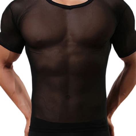 Male Sexy Lingerie Underwear Top Black White See Through Gay Clothing Transparent Mesh Gauze