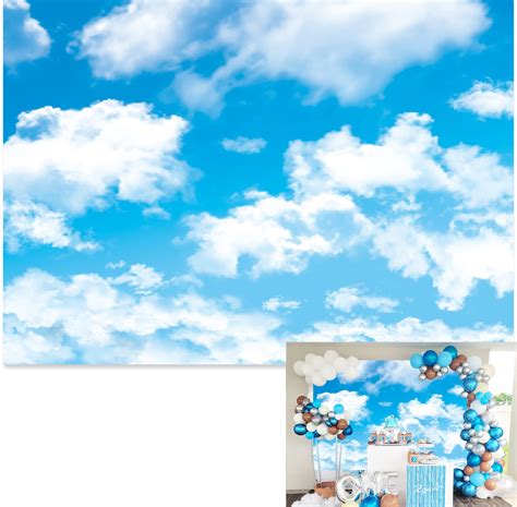 8x6ft Blue Sky White Clouds Photography Background Sunshine Aviator Hot Air Balloon Backdrop