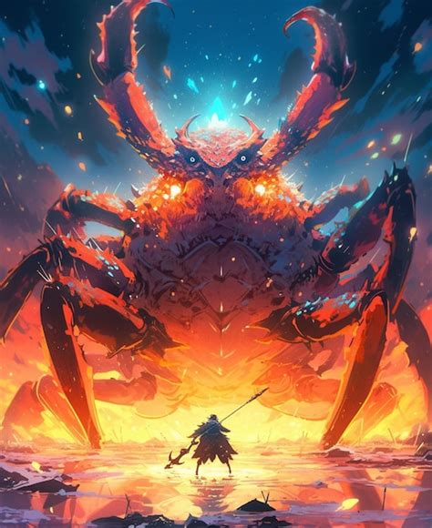 Premium AI Image | anime art of a giant crab with a man on it generative ai