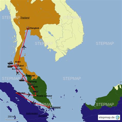 Stepmap Reiseroute Asien Landkarte F R Asien