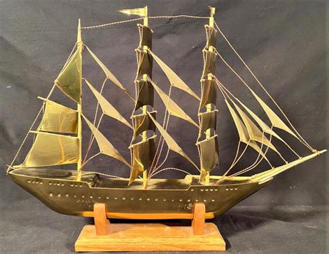 Lot Solid Brass Sailing Ship 14in X 20in